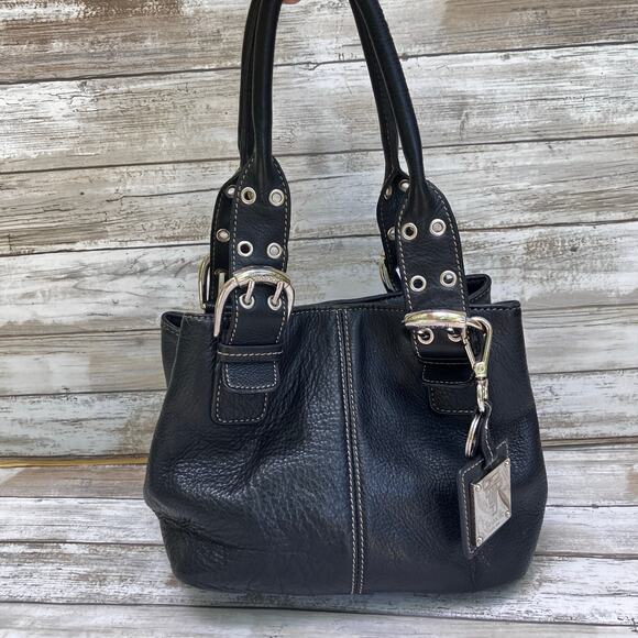 Tignanello Handbags - Tignanello Purse Black Leather Small Slouchy Shoulder Bag Chunky Grunge Y2K
